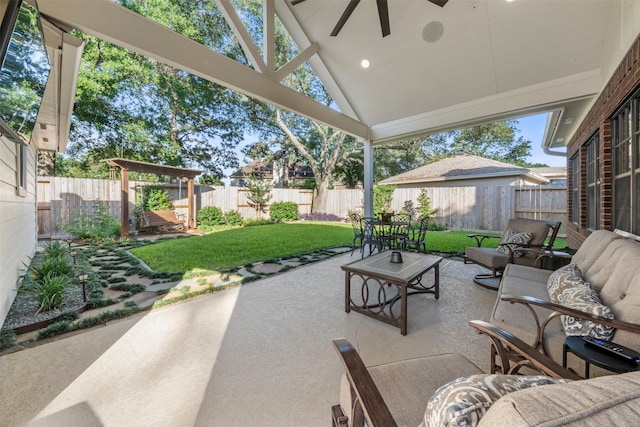 17326 Meadow Heights Dr, Houston, TX 77095 - view of patio / terrace with outdoor lounge area and ceiling fan