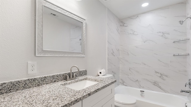 4007 Green Crest Dr, Houston, TX 77082 - full bath with toilet, tub / shower combination, vanity, and recessed lighting