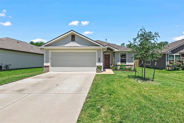 2117 Heritage Meadow Ln, Bryan, TX 77803 - ranch-style house with driveway, a garage, a front yard, and brick siding