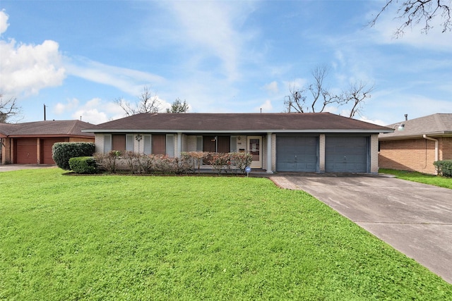 6046 Harbrook Dr, Houston, TX 77087 - ranch-style home featuring a garage, a front lawn, concrete driveway, and brick siding