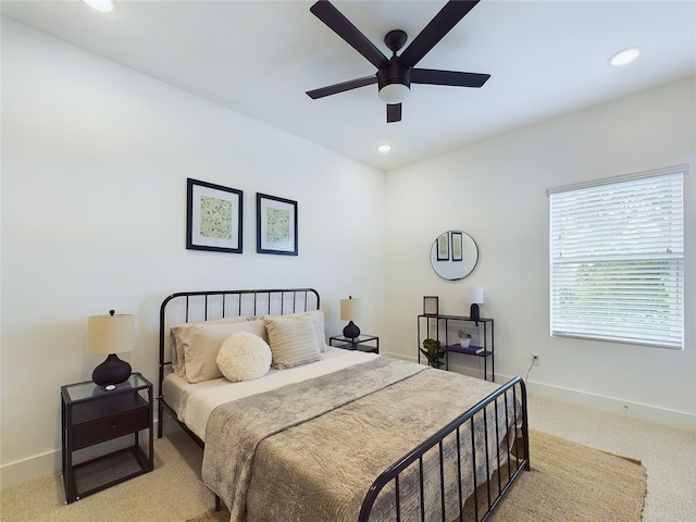 5808 Highland Sky Ln, Houston, TX 77091 - bedroom with carpet flooring, baseboards, recessed lighting, and ceiling fan