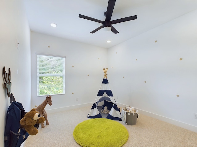 5808 Highland Sky Ln, Houston, TX 77091 - playroom with carpet, a ceiling fan, baseboards, and recessed lighting