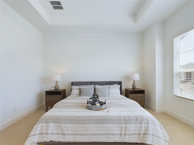 5808 Highland Sky Ln, Houston, TX 77091 - bedroom featuring light colored carpet, a raised ceiling, and baseboards