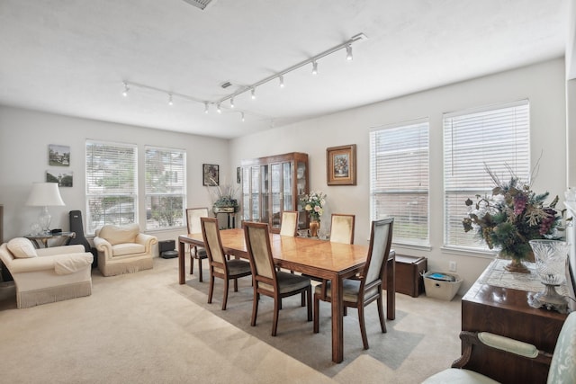 723 Slate Valley Ln, Spring, TX 77373 - dining area featuring light carpet and rail lighting