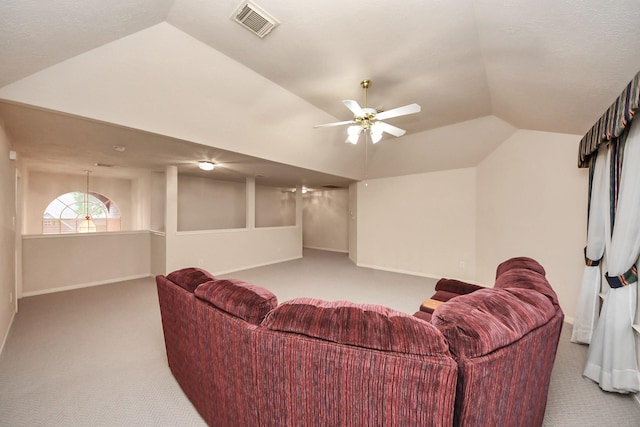 14731 Ravenscroft Way, Houston, TX 77083 - cinema with carpet, vaulted ceiling, ceiling fan, and baseboards