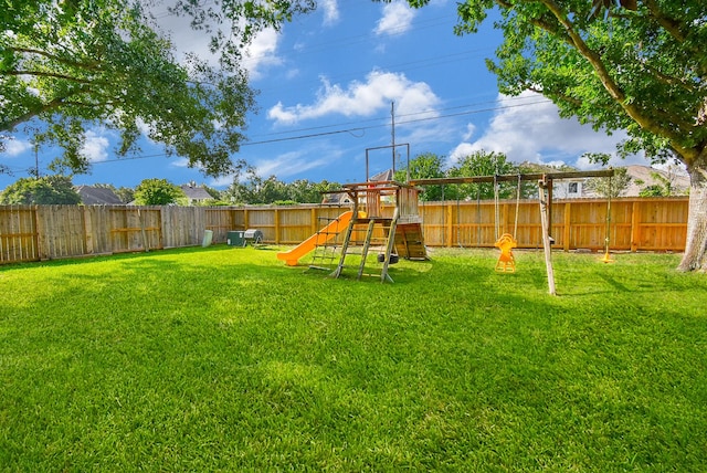 view of yard with a playground