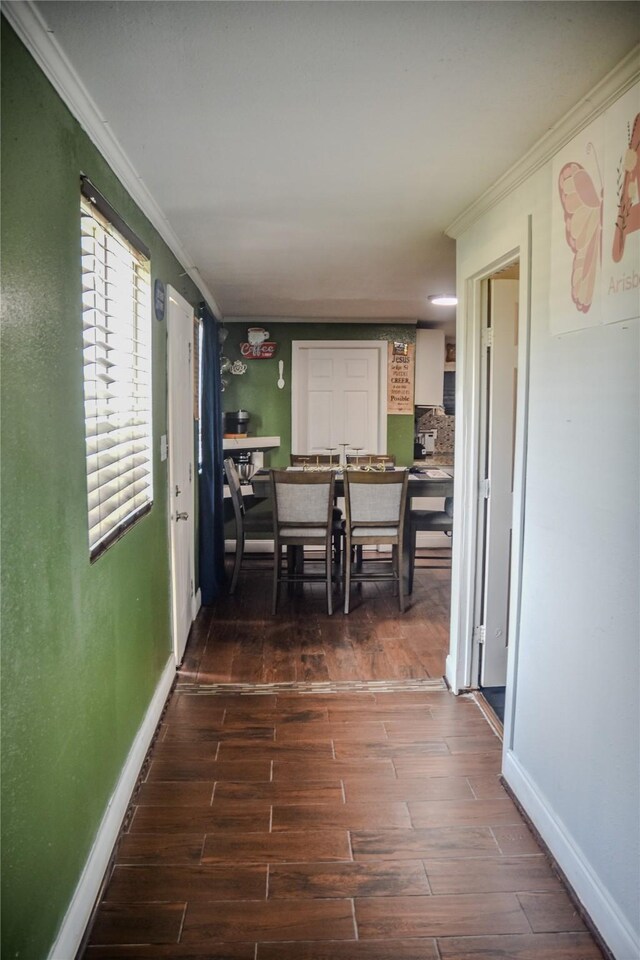 275 Georgia St, Houston, TX 77029 - corridor with dark wood-type flooring, ornamental molding, and baseboards