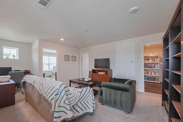 14502 Myrtle Hill Dr, Houston, TX 77069 - living area featuring light colored carpet, recessed lighting, and an office area