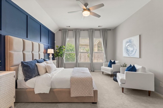 1830 Britton Key Ln, Spring, TX 77386 - bedroom featuring light carpet, lofted ceiling, ceiling fan, and baseboards