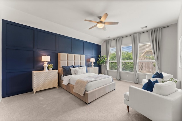 1830 Britton Key Ln, Spring, TX 77386 - bedroom with light carpet, vaulted ceiling, and ceiling fan