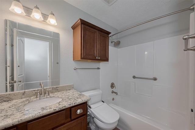 64 Hideaway Dr, Friendswood, TX 77546 - bathroom featuring vanity, toilet, bathing tub / shower combination, and a textured ceiling
