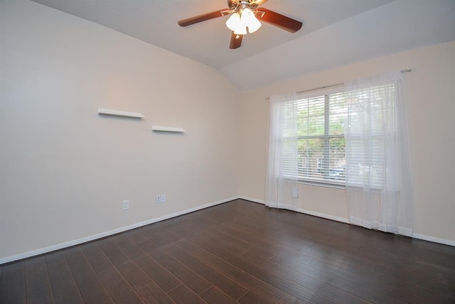 16535 Ruby Meadow Dr, Houston, TX 77095 - unfurnished room with baseboards, vaulted ceiling, a ceiling fan, and wood finished floors