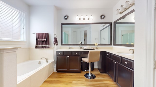 1911 Thunder Ridge Way, Houston, TX 77089 - bathroom featuring a bath, wood finished floors, and double vanity