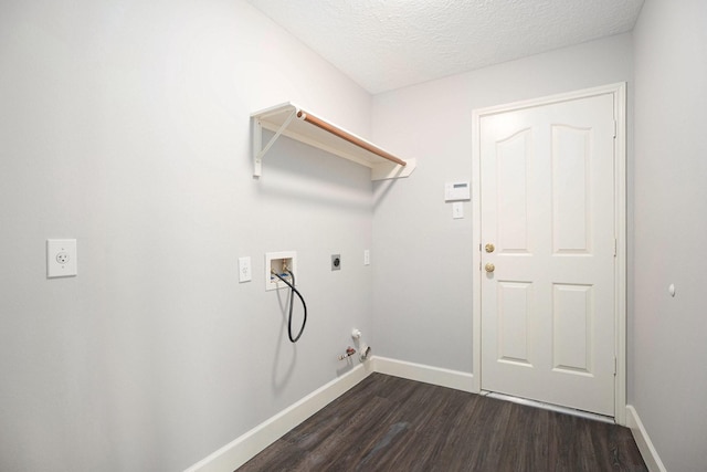 2385 Golden Shores Ln, League City, TX 77573 - washroom featuring hookup for an electric dryer, gas dryer hookup, washer hookup, dark wood-type flooring, and baseboards