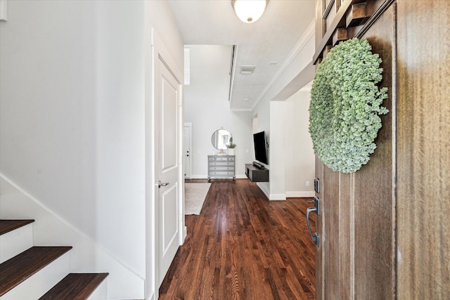 1117 W 22nd St Unit C, Houston, TX 77008 - entrance foyer featuring stairway, dark wood-style flooring, and baseboards