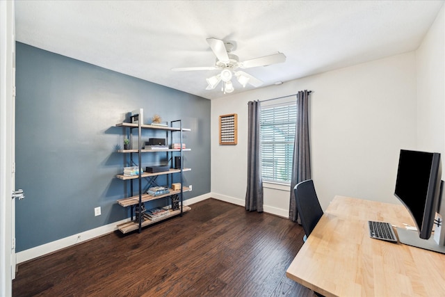 1117 W 22nd St Unit C, Houston, TX 77008 - office area featuring ceiling fan, wood finished floors, and baseboards
