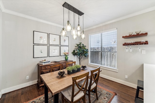 1117 W 22nd St Unit C, Houston, TX 77008 - dining area featuring baseboards, crown molding, and dark wood finished floors