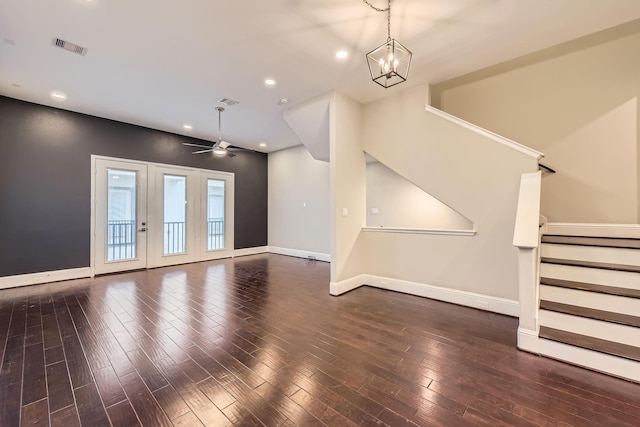 407 N Nagle St Unit E, Houston, TX 77003 - unfurnished living room featuring stairway, baseboards, recessed lighting, wood finished floors, and ceiling fan