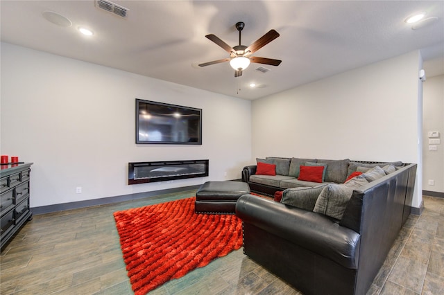 28723 Eden Creek Trl, Fulshear, TX 77441 - living area with ceiling fan, wood finished floors, baseboards, and recessed lighting