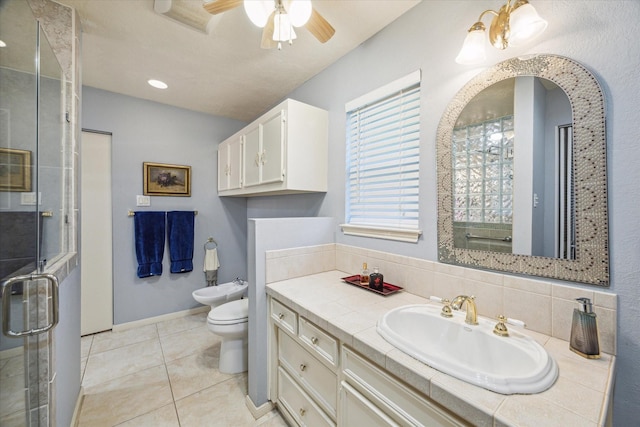 4114 Plumtree Ln, Seabrook, TX 77586 - full bathroom with a bidet, vanity, a shower stall, toilet, and a ceiling fan