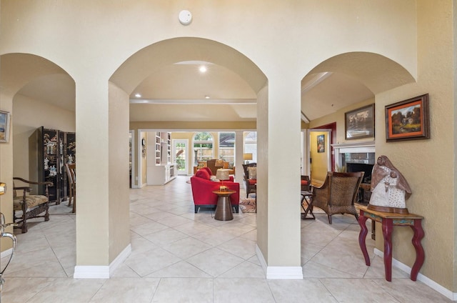 4114 Plumtree Ln, Seabrook, TX 77586 - corridor with baseboards, light tile patterned floors, and recessed lighting