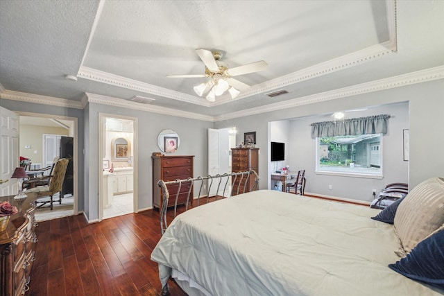 4114 Plumtree Ln, Seabrook, TX 77586 - bedroom featuring a raised ceiling, hardwood / wood-style floors, baseboards, crown molding, and ceiling fan