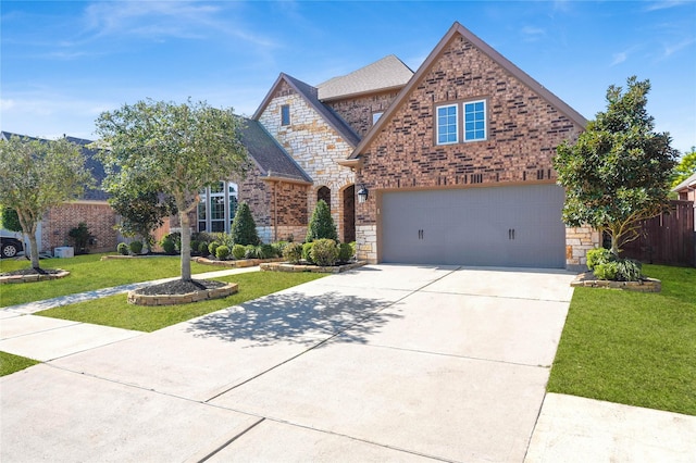 30622 Indigo Falls Dr, Brookshire, TX 77423 - view of front of house featuring driveway, brick siding, stone siding, and an attached garage