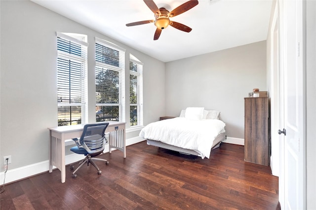 30622 Indigo Falls Dr, Brookshire, TX 77423 - bedroom featuring wood finished floors, an office area, baseboards, and a ceiling fan