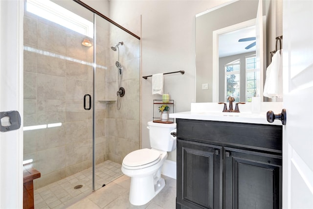 30622 Indigo Falls Dr, Brookshire, TX 77423 - full bath with a stall shower, toilet, vanity, and tile patterned flooring