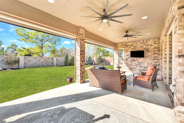 30622 Indigo Falls Dr, Brookshire, TX 77423 - view of patio featuring a ceiling fan and an outdoor living space