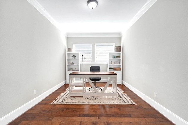 30622 Indigo Falls Dr, Brookshire, TX 77423 - office space featuring crown molding, dark wood finished floors, and baseboards