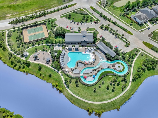 30622 Indigo Falls Dr, Brookshire, TX 77423 - aerial view of property's location featuring a pool area and a large body of water