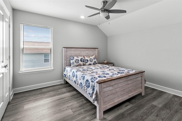 206 San Luis Blvd, Freeport, TX 77541 - bedroom featuring vaulted ceiling, baseboards, wood finished floors, and a ceiling fan