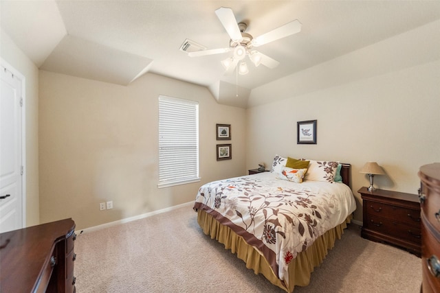 2510 Eagle Post Dr, Conroe, TX 77304 - bedroom with lofted ceiling, light colored carpet, baseboards, and ceiling fan