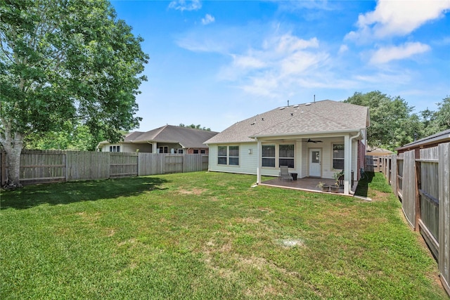 10826 Redstone Ct, Missouri City, TX 77459 - rear view of property featuring ceiling fan, a patio area, and a shingled roof