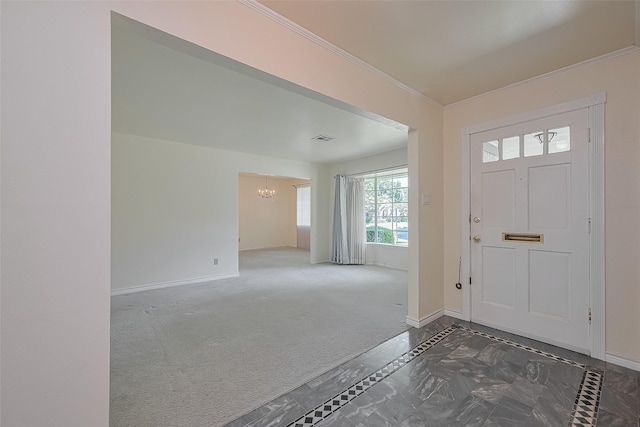 7827 Braesdale Ln, Houston, TX 77071 - entryway featuring a chandelier, inlaid floor details, crown molding, and baseboards