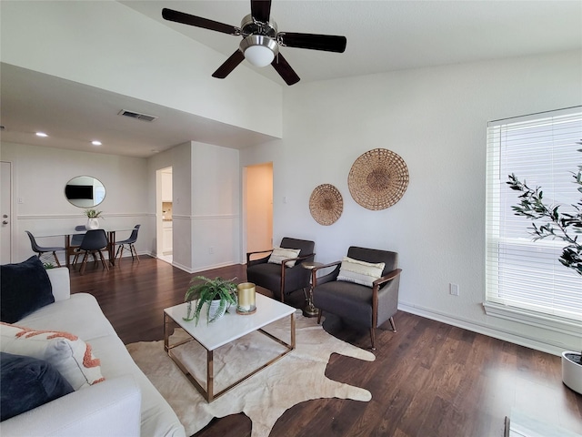 1201 Bering Dr Unit 44, Houston, TX 77057 - living area with wood finished floors, baseboards, vaulted ceiling, a ceiling fan, and healthy amount of natural light