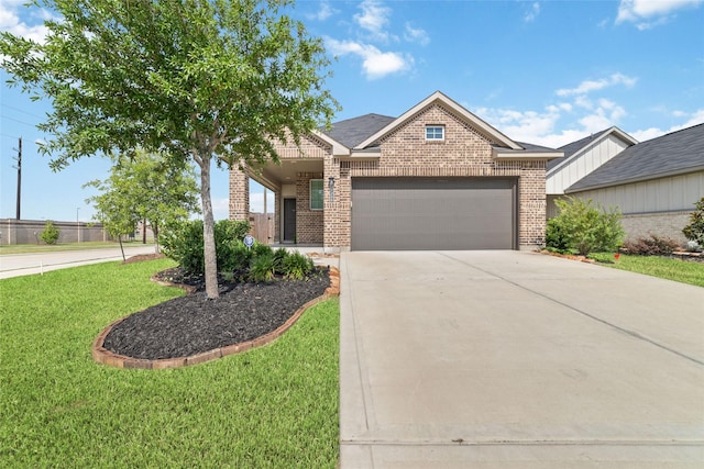 7258 Allendale Arbor Ct, Cypress, TX 77433 - view of front facade with brick siding, an attached garage, a front yard, and concrete driveway