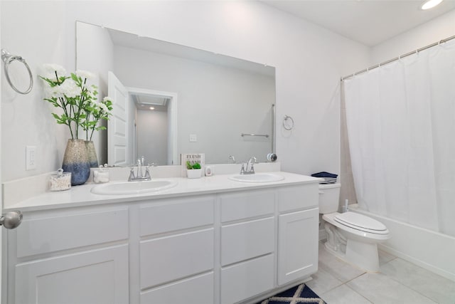 7258 Allendale Arbor Ct, Cypress, TX 77433 - full bath with double vanity, tile patterned flooring, toilet, and shower / bath combo