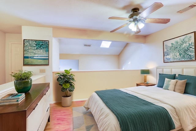 2425 Holly Hall St Unit 149, Houston, TX 77054 - bedroom featuring light wood-style flooring, a skylight, ceiling fan, and baseboards