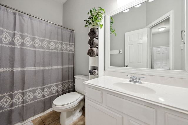 18011 Outback Lakes Trl, Humble, TX 77346 - full bath with toilet, tile patterned flooring, vanity, and a shower with curtain