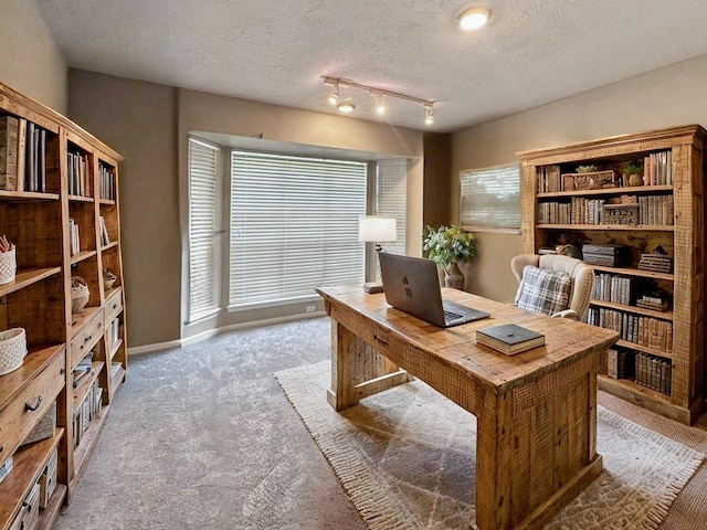 17407 Majestic Forest Dr, Spring, TX 77379 - home office featuring carpet, a textured ceiling, and baseboards