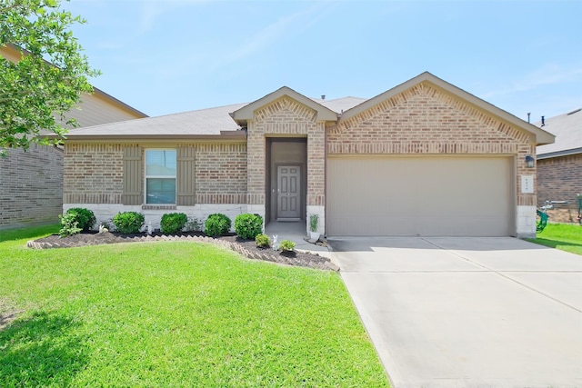 8434 Violet Hills Ln, Rosharon, TX 77583 - ranch-style home featuring brick siding, an attached garage, a front yard, and driveway