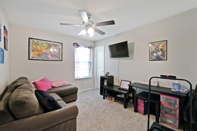 8434 Violet Hills Ln, Rosharon, TX 77583 - living area with a ceiling fan, carpet, and baseboards
