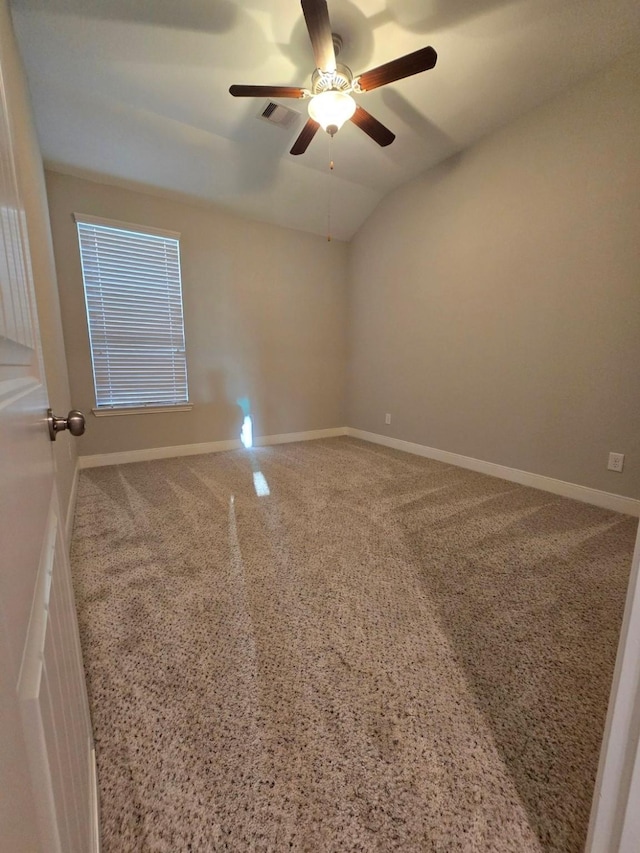 3207 Karleigh Way, Richmond, TX 77406 - spare room featuring ceiling fan, baseboards, carpet flooring, and vaulted ceiling