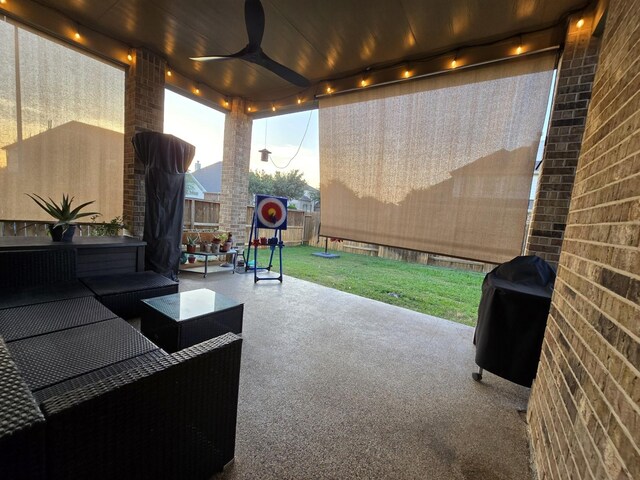 3207 Karleigh Way, Richmond, TX 77406 - view of patio / terrace with outdoor lounge area, ceiling fan, and area for grilling
