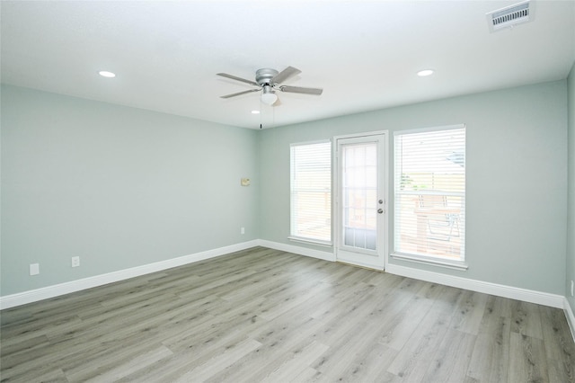 15202 Delbarton Dr, Houston, TX 77083 - unfurnished room with baseboards, a ceiling fan, light wood-style floors, and recessed lighting