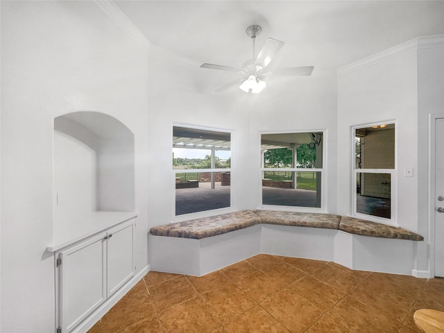 2424 Katy Hockley Cut Off Rd, Katy, TX 77493 - bathroom with crown molding, a ceiling fan, and tile patterned floors
