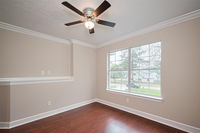 2409 Spears Dr, Humble, TX 77396 - empty room with baseboards, dark wood-style floors, crown molding, and ceiling fan