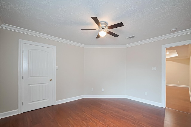 2409 Spears Dr, Humble, TX 77396 - empty room featuring a ceiling fan, wood finished floors, baseboards, ornamental molding, and a textured ceiling